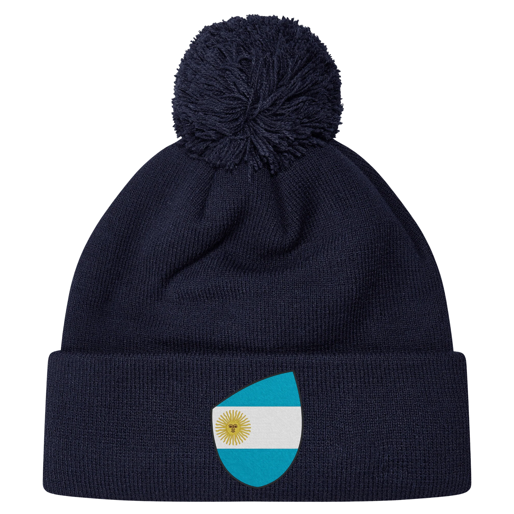 Argentina Shield Pom Pom Beanie